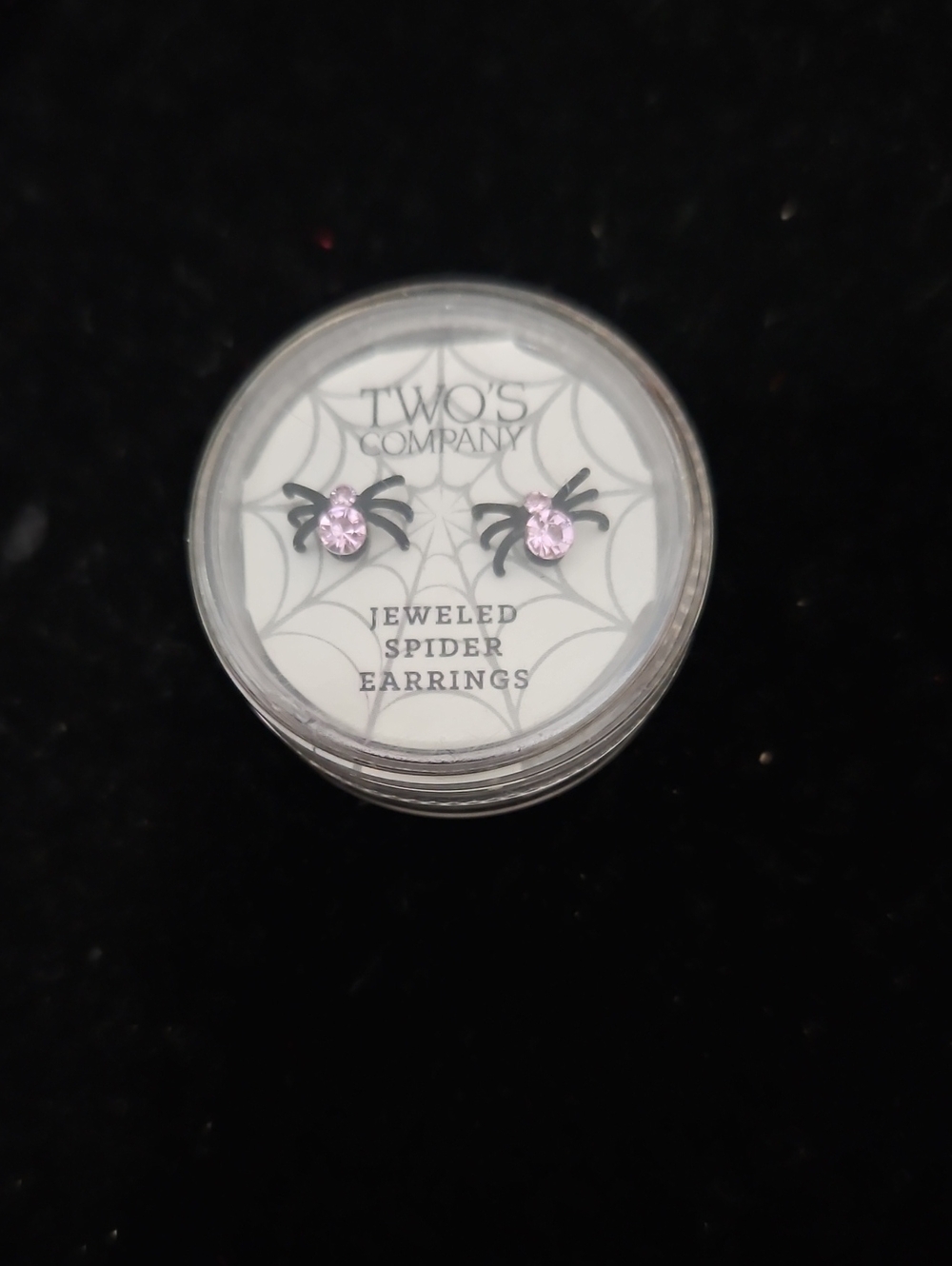 Jeweled Spider Earrings in Round Case. Very Tiny And Cute!